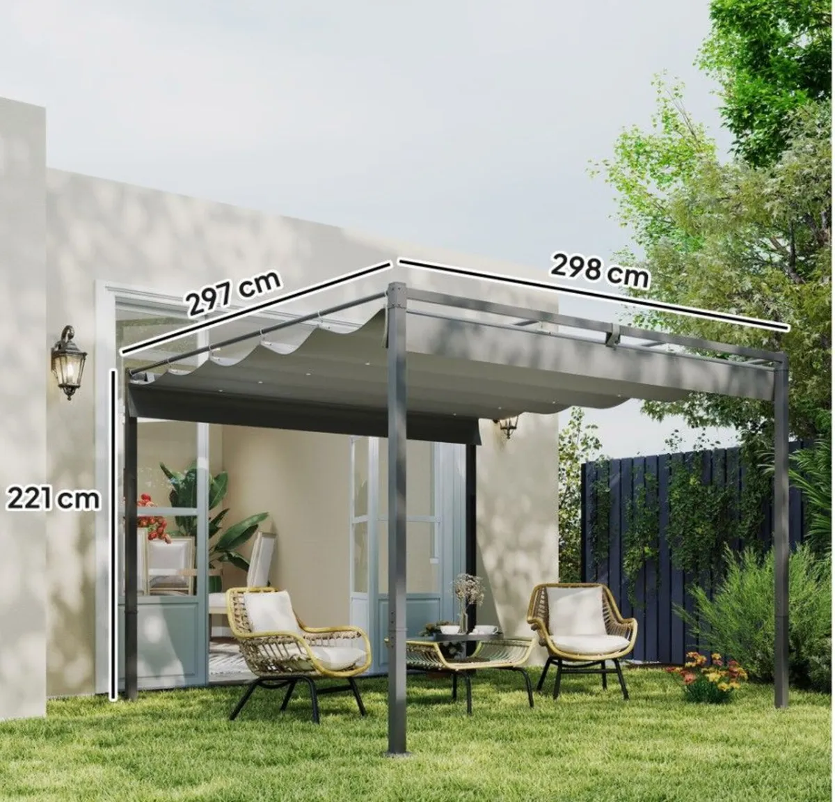 3m x 3m Retractable Garden Pergola with Canopy Roo - Image 3