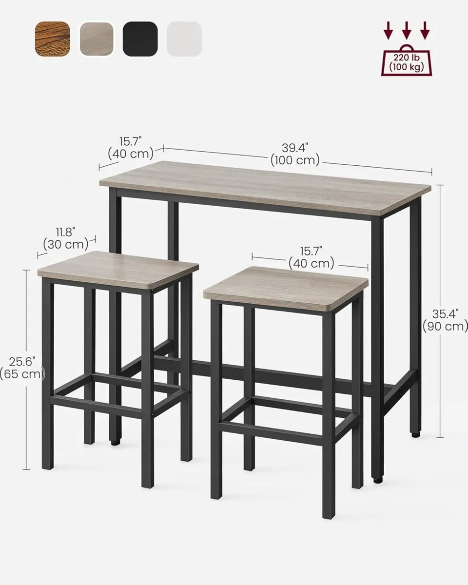 Dining Table Set Bar and Stools Breakfast with 2 - Image 2