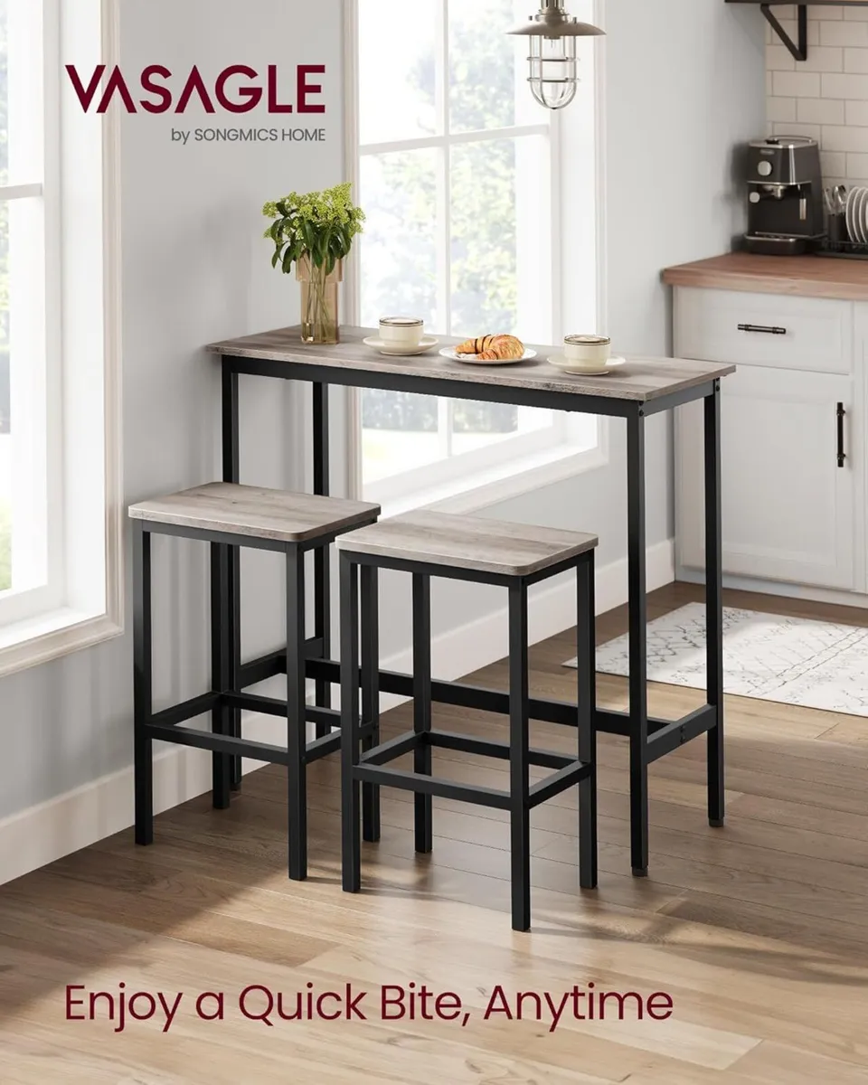 Dining Table Set Bar and Stools Breakfast with 2 - Image 3