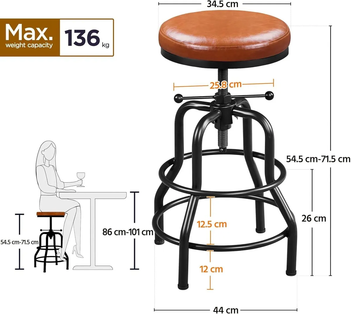 Industrial Height Adjustable Bar Stools Rustic - Image 3