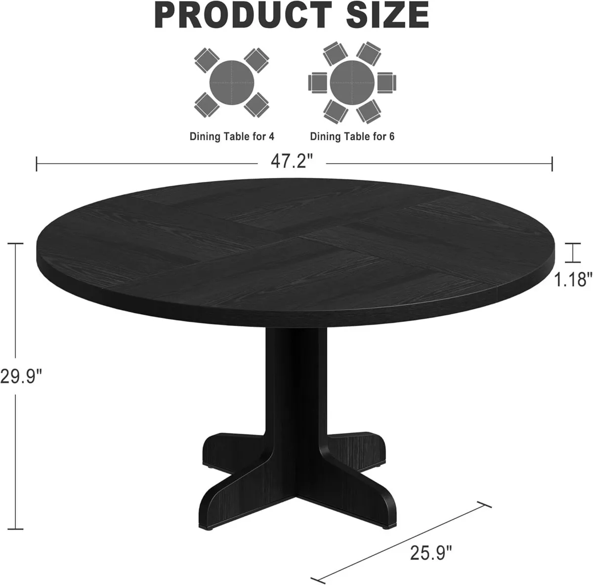 47.2in Round Dining Table for 4-6 People Farmhouse - Image 3