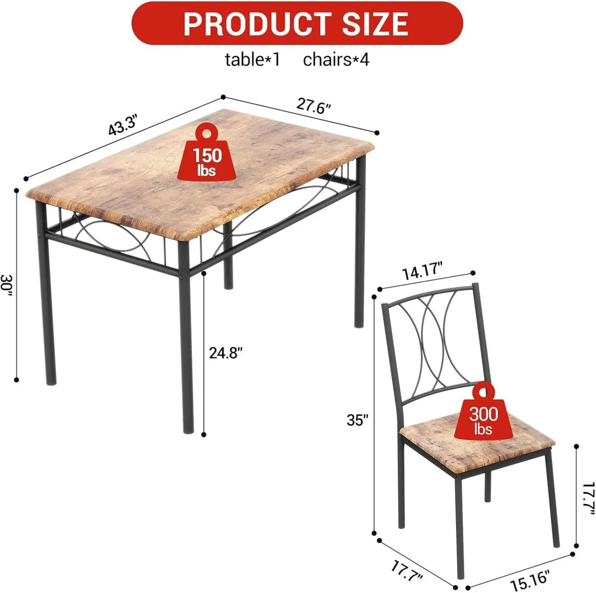 Dining Table and 4 Chairs Set 5-Piece Kitchen - Image 3