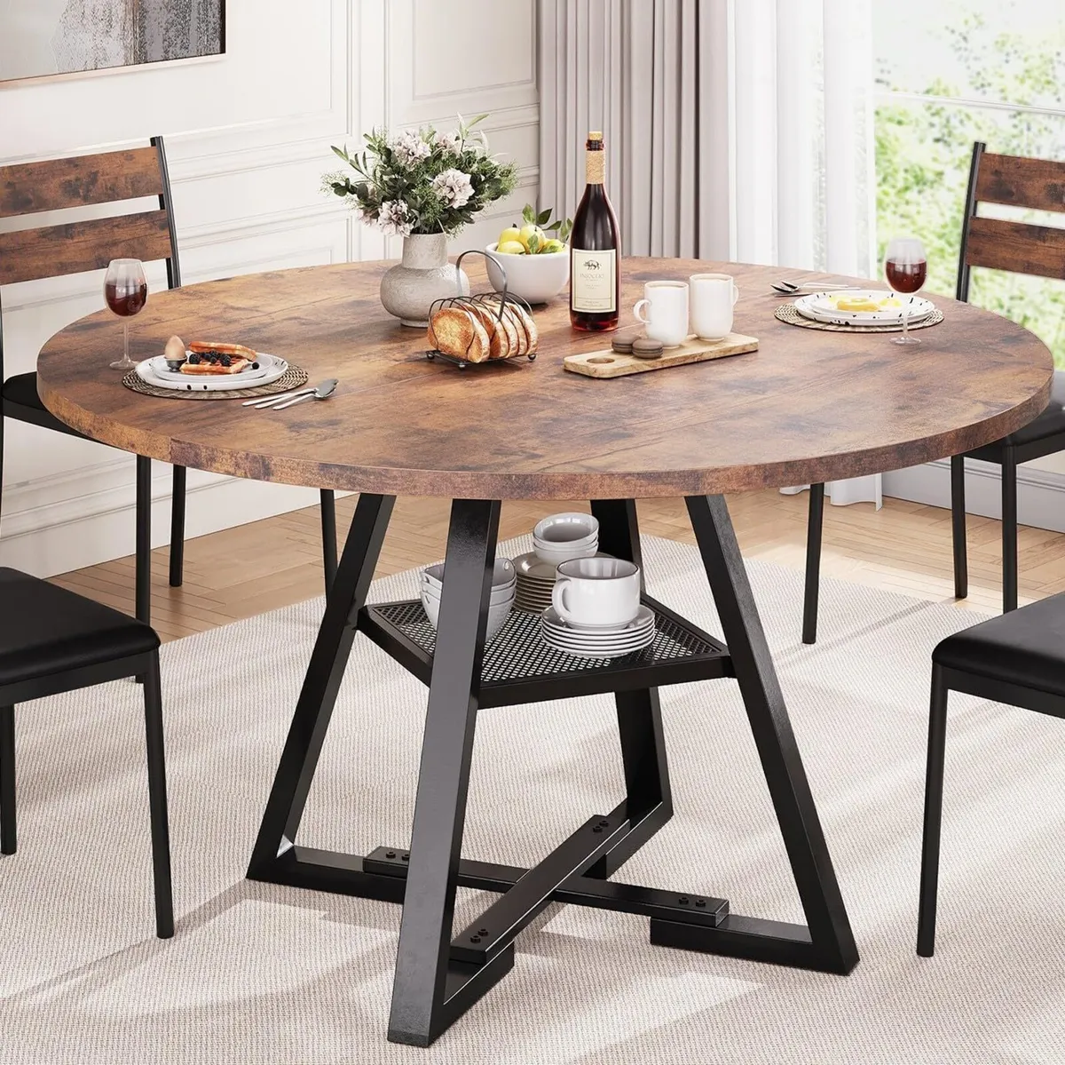 Round Dining Table for 4 People Circle Dinner - Image 1