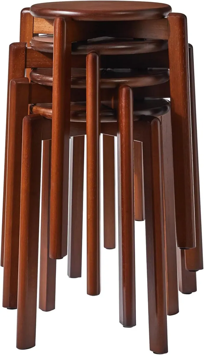 4pcs Solid Stackable Wood Round Stool Shoes - Image 1