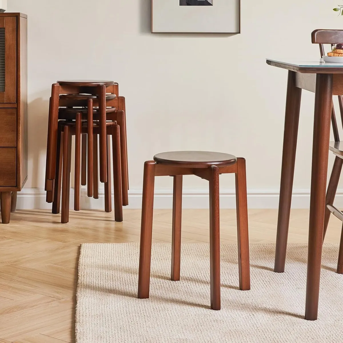 4pcs Solid Stackable Wood Round Stool Shoes - Image 4