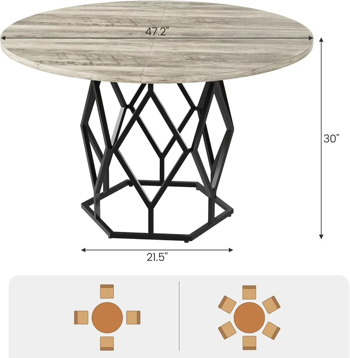 47-inch Round Dining Table for 4-6 People - Image 3