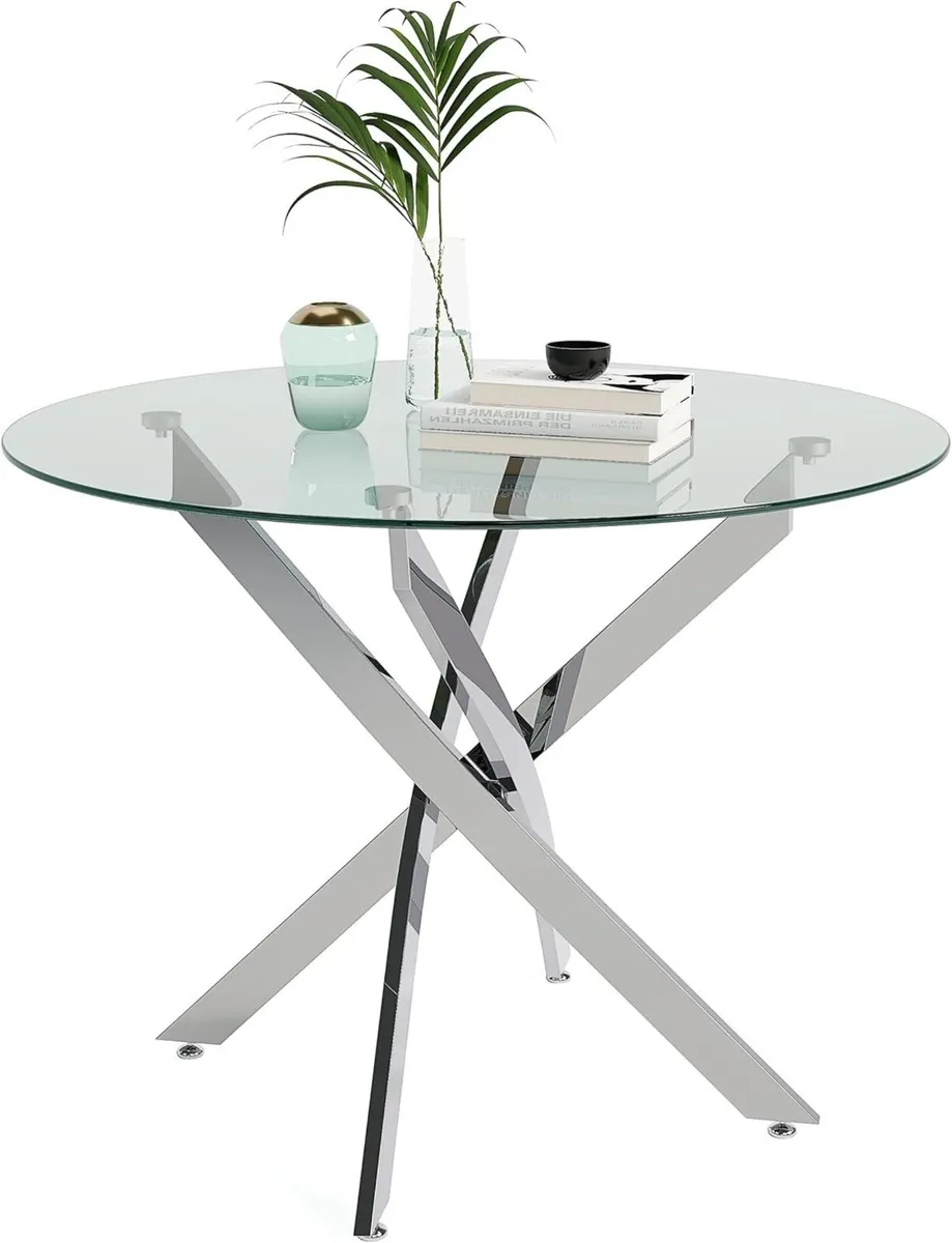 Round Glass Dining Table Modern Kitchen with - Image 1