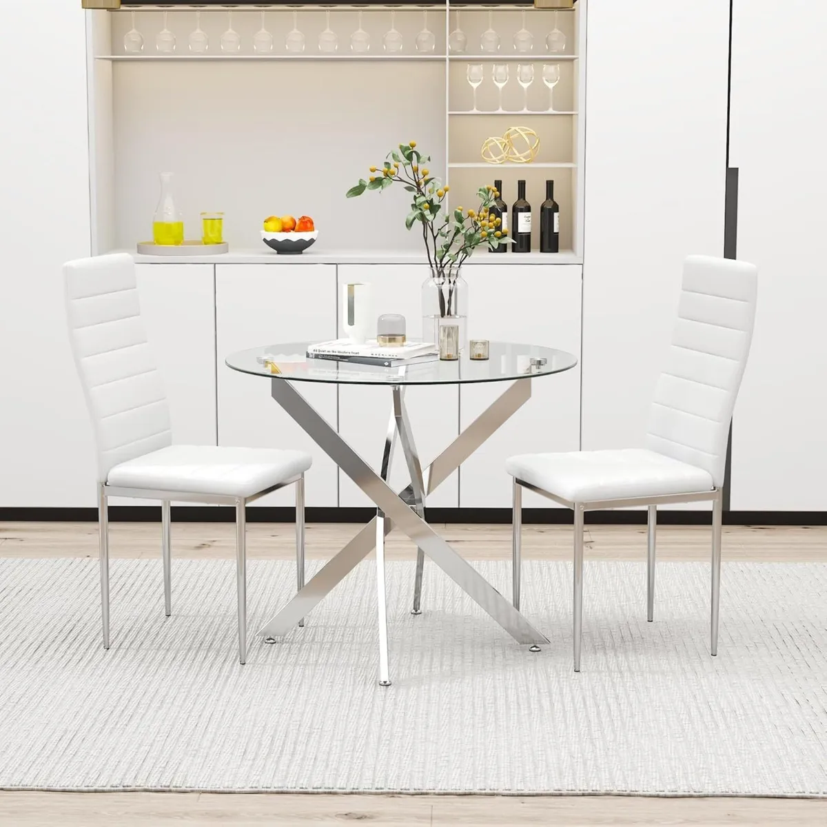 Round Glass Dining Table Modern Kitchen with - Image 2