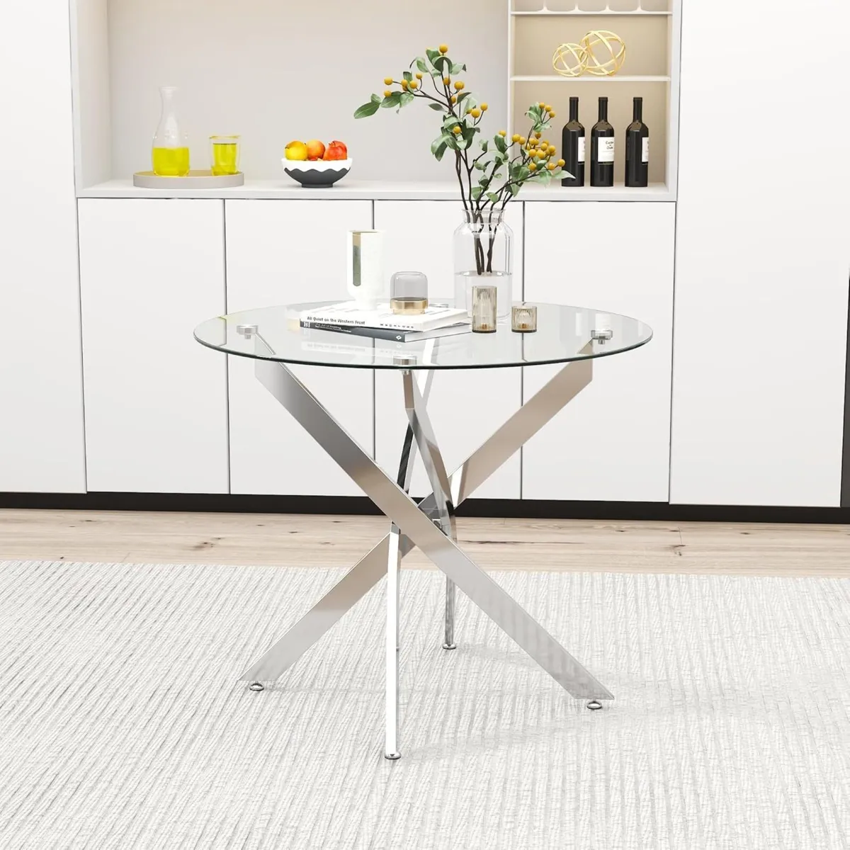 Round Glass Dining Table Modern Kitchen with - Image 4