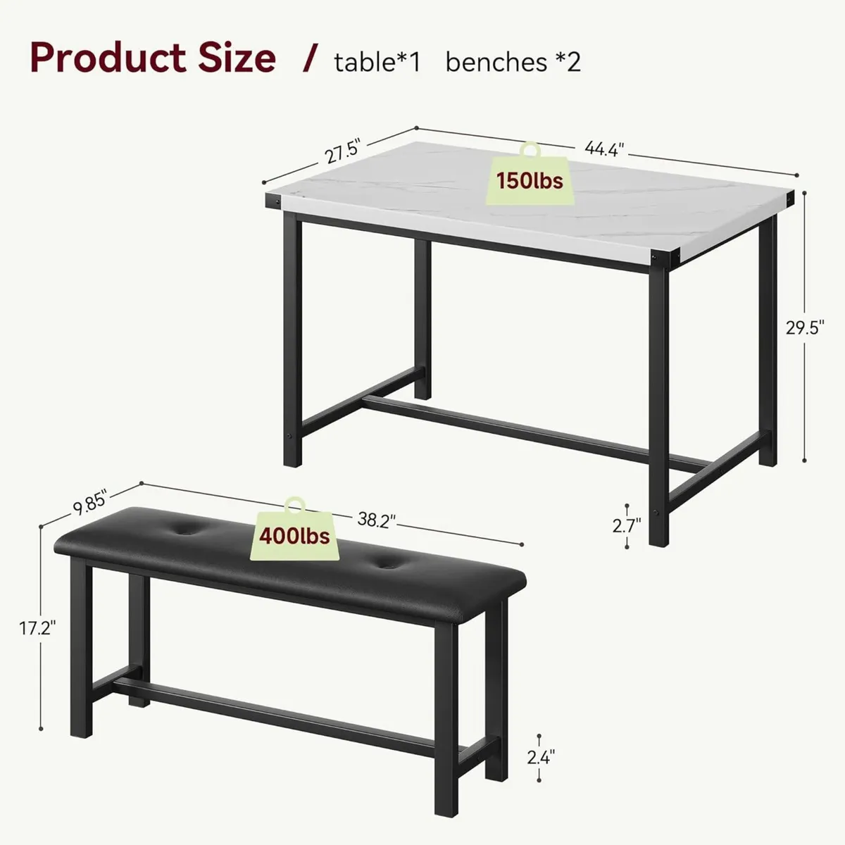 Modern Industrial 3-Piece Dining Table Set for 4 - Image 3