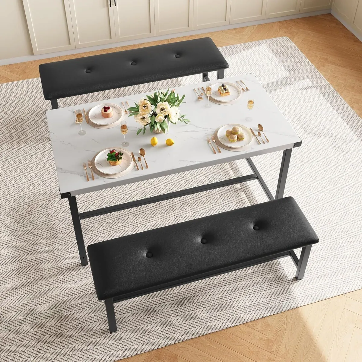 Modern Industrial 3-Piece Dining Table Set for 4 - Image 2
