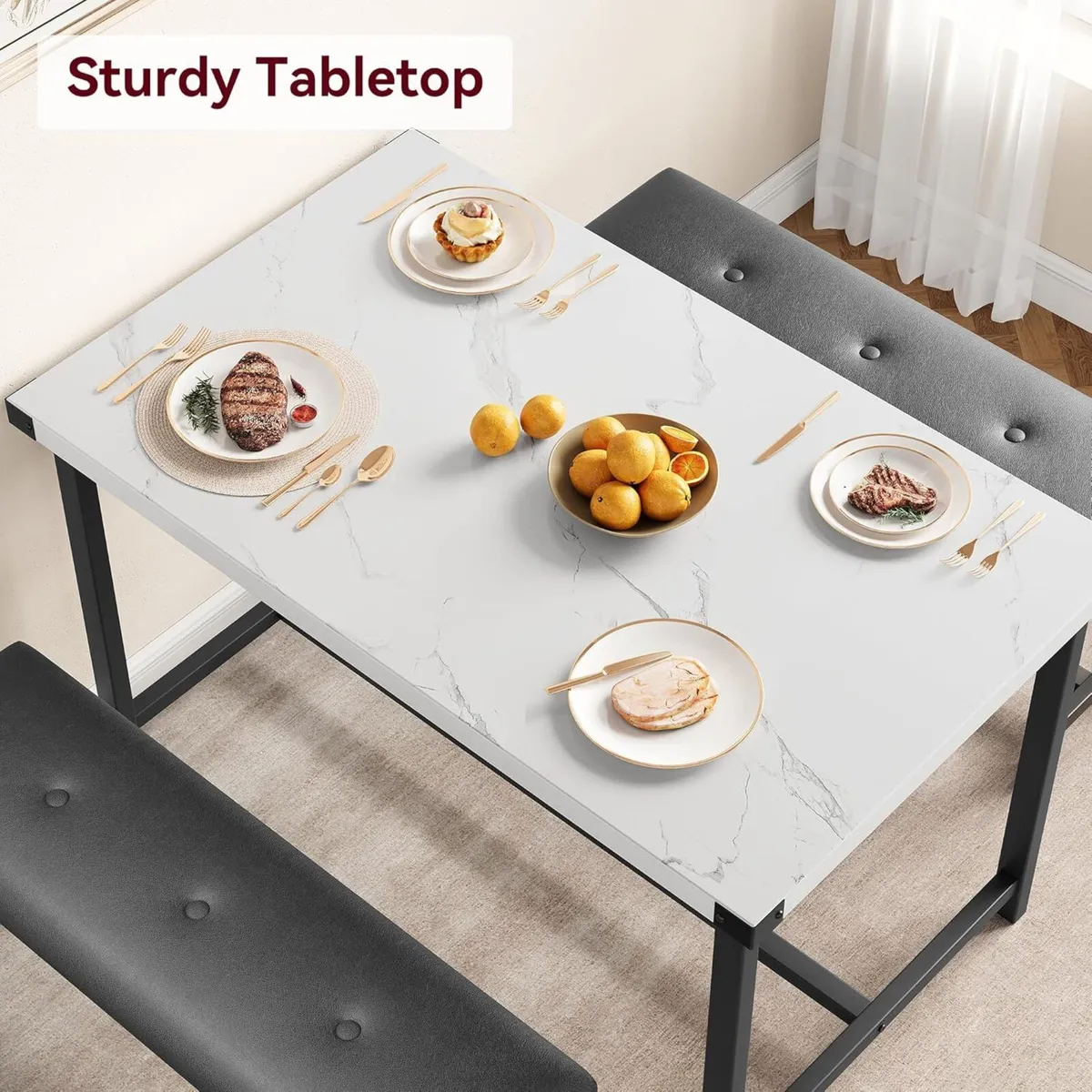 Modern Industrial 3-Piece Dining Table Set for 4 - Image 4