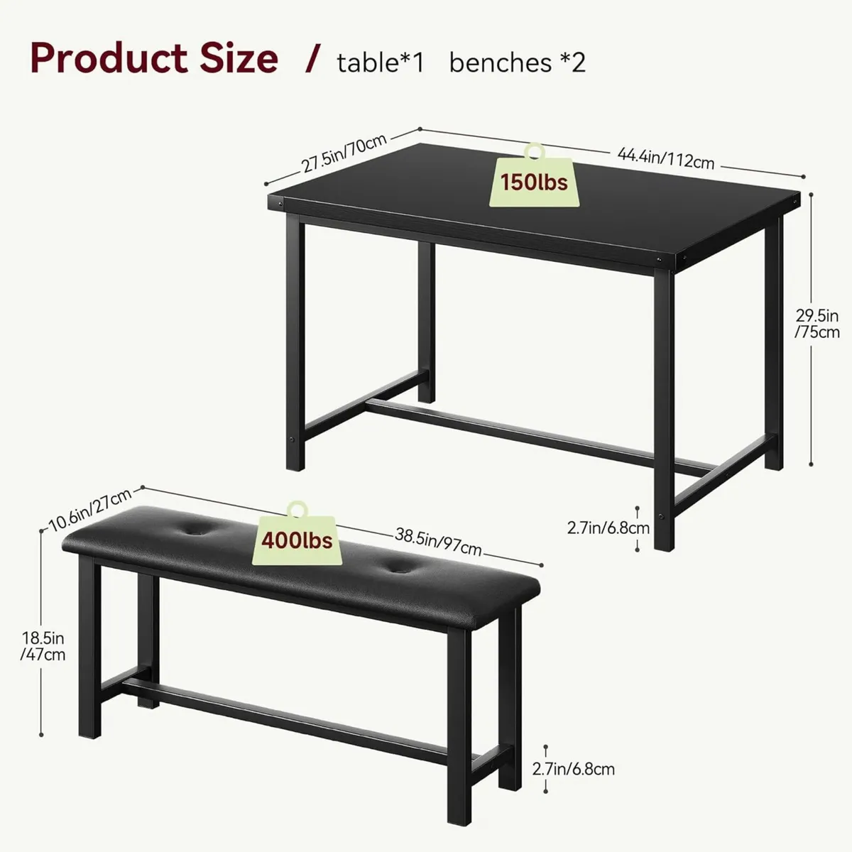 Modern Industrial 3-Piece Dining Table Set for 4 - Image 2