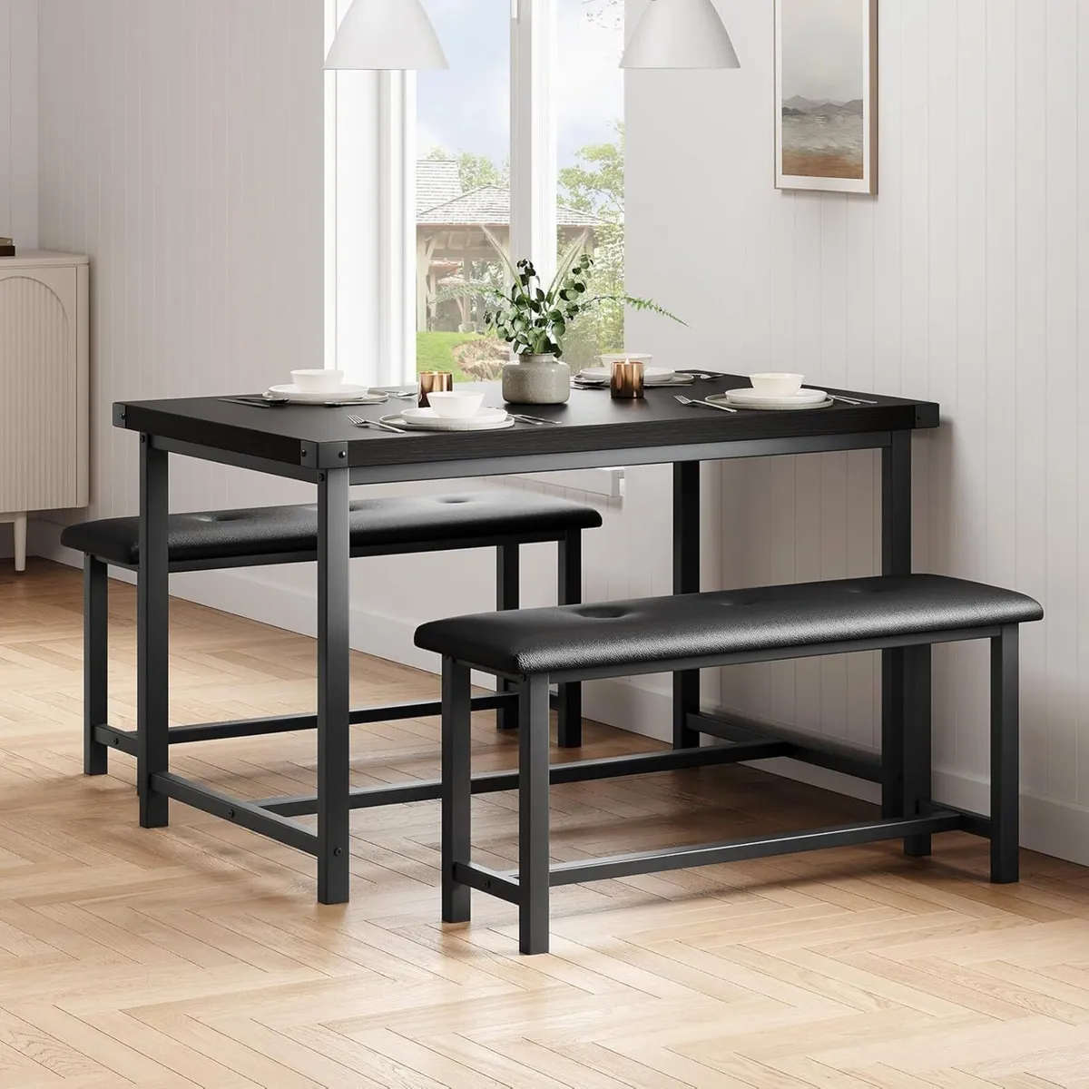Modern Industrial 3-Piece Dining Table Set for 4 - Image 4