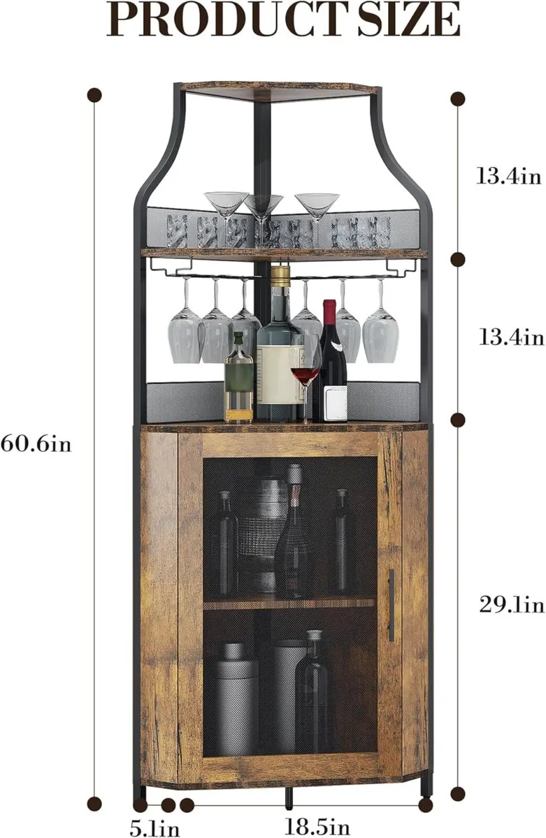 Corner Wine Rack Cabinet for Liquor with Adjustabl - Image 2