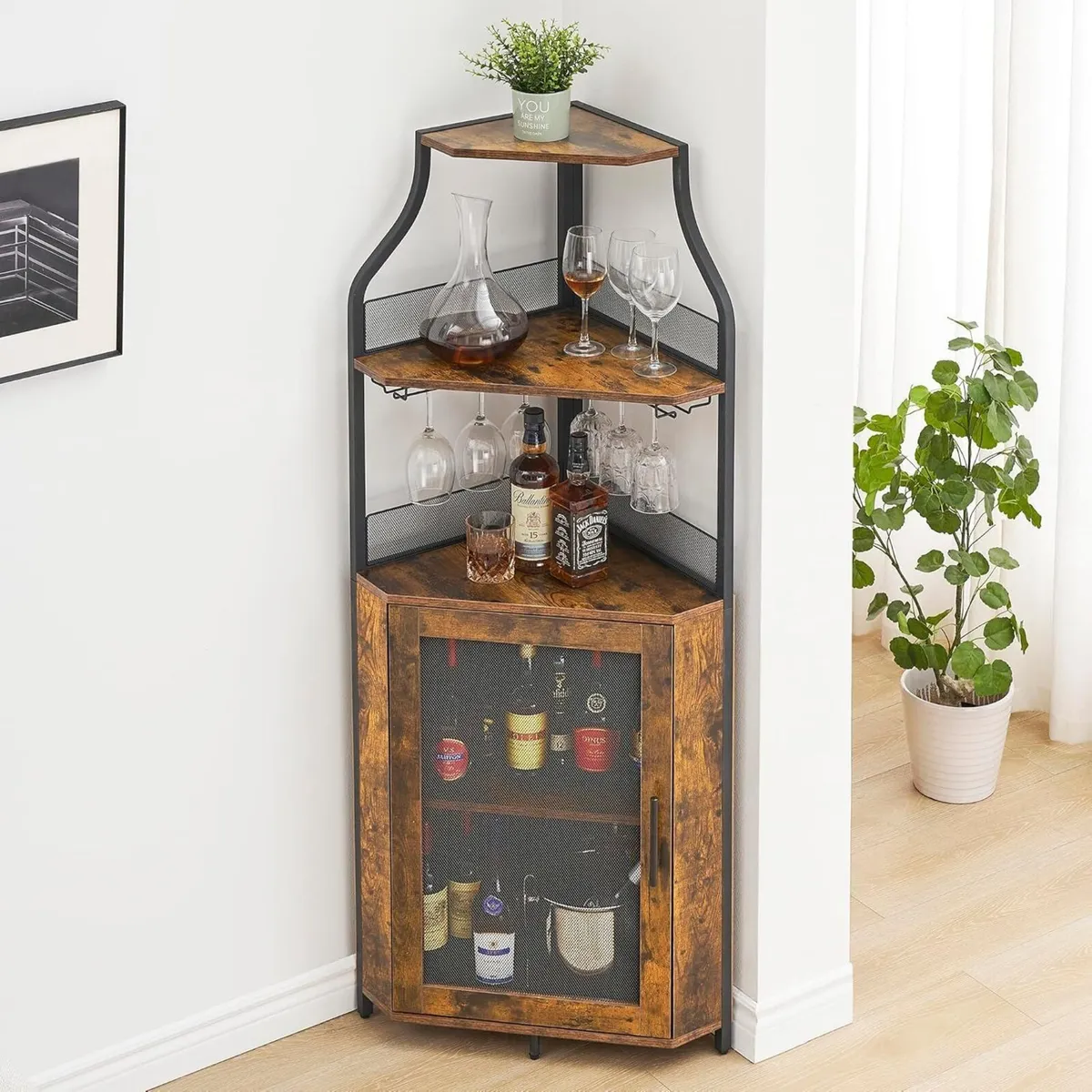 Corner Wine Rack Cabinet for Liquor with Adjustabl - Image 3