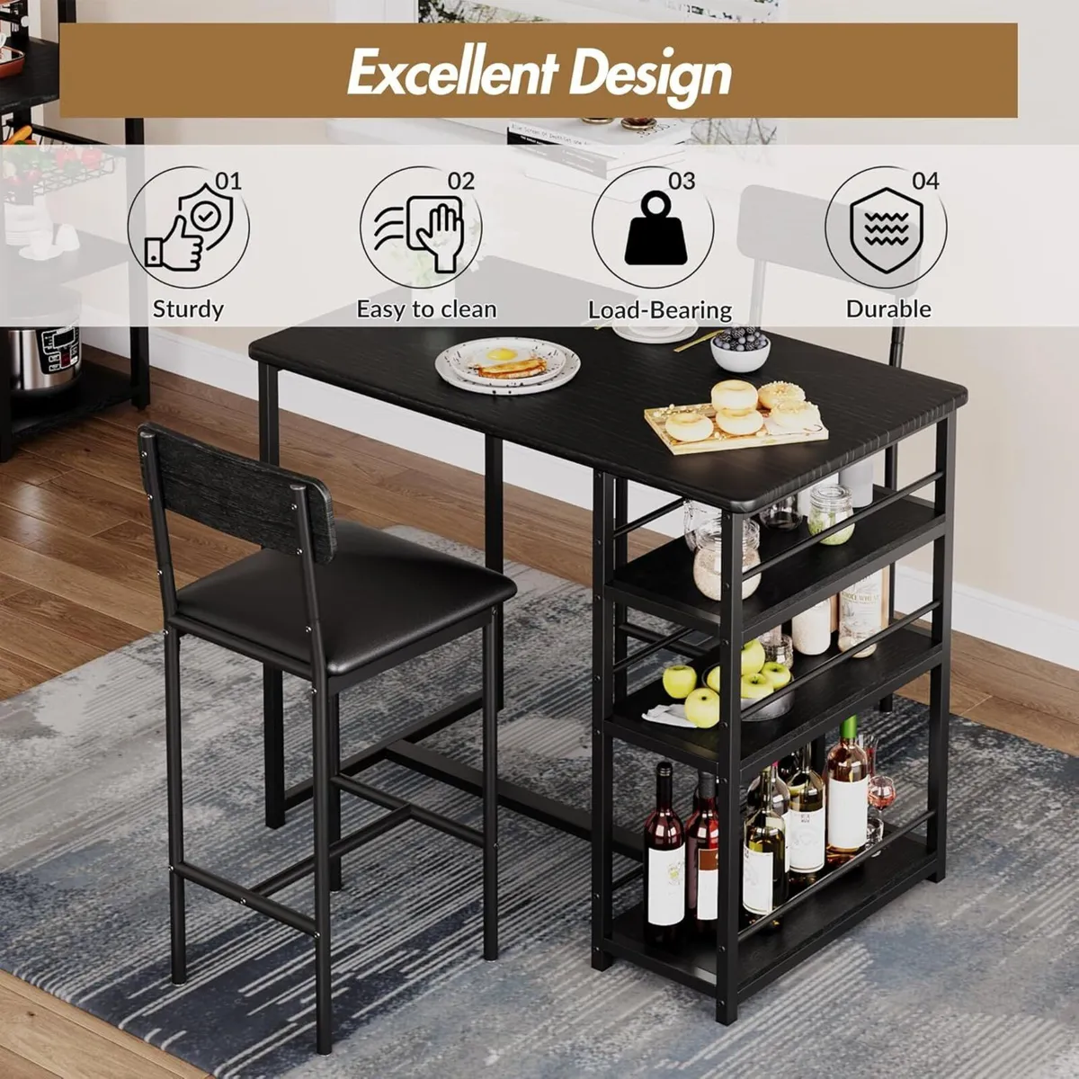Compact 3-Piece Breakfast Bar Set for Small - Image 3