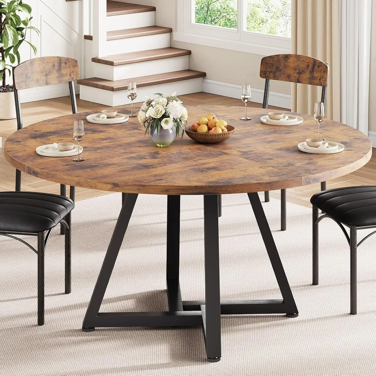 Round Kitchen Dining Table for 4 People Circle - Image 1