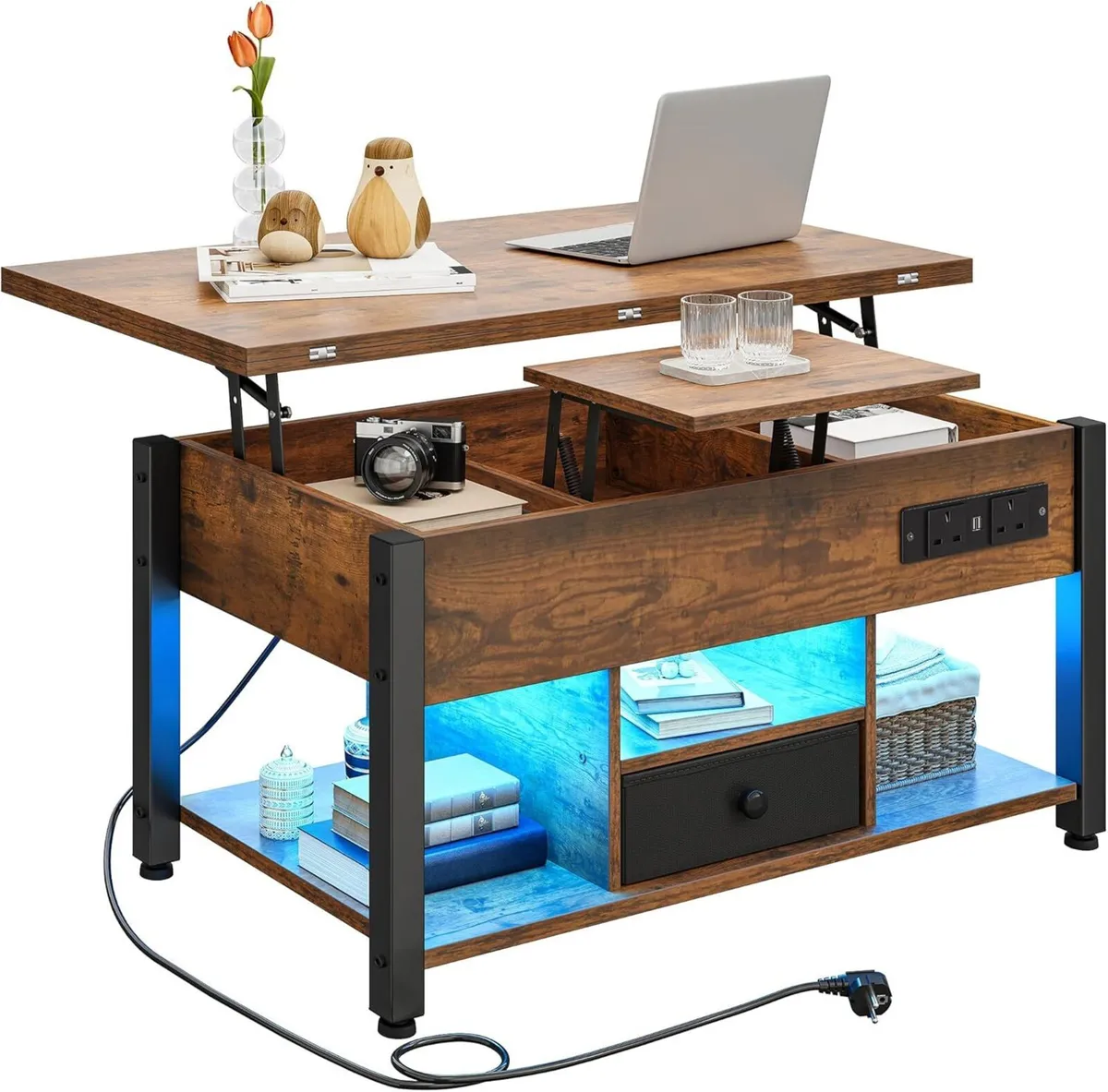 Folding Lift Top Coffee Table with Drawer 4-in-1 - Image 3