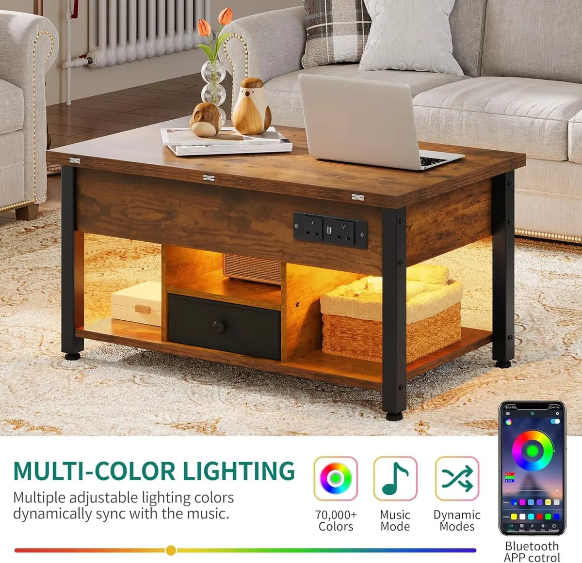 Folding Lift Top Coffee Table with Drawer 4-in-1 - Image 4