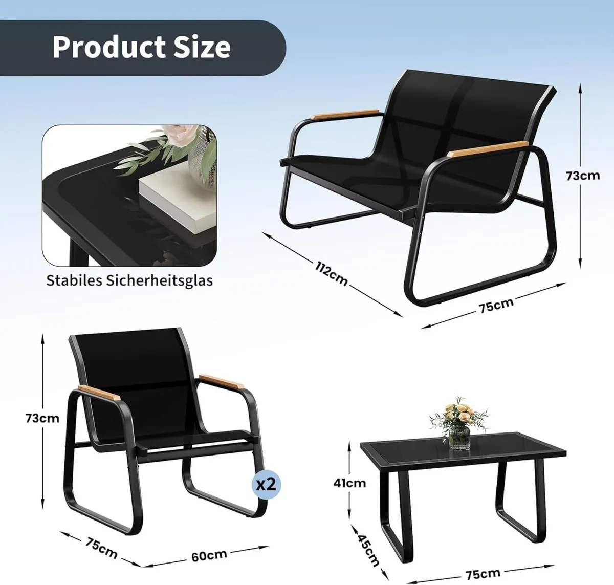 Garden Furniture Set 4 Pieces Patio Conversation - Image 2