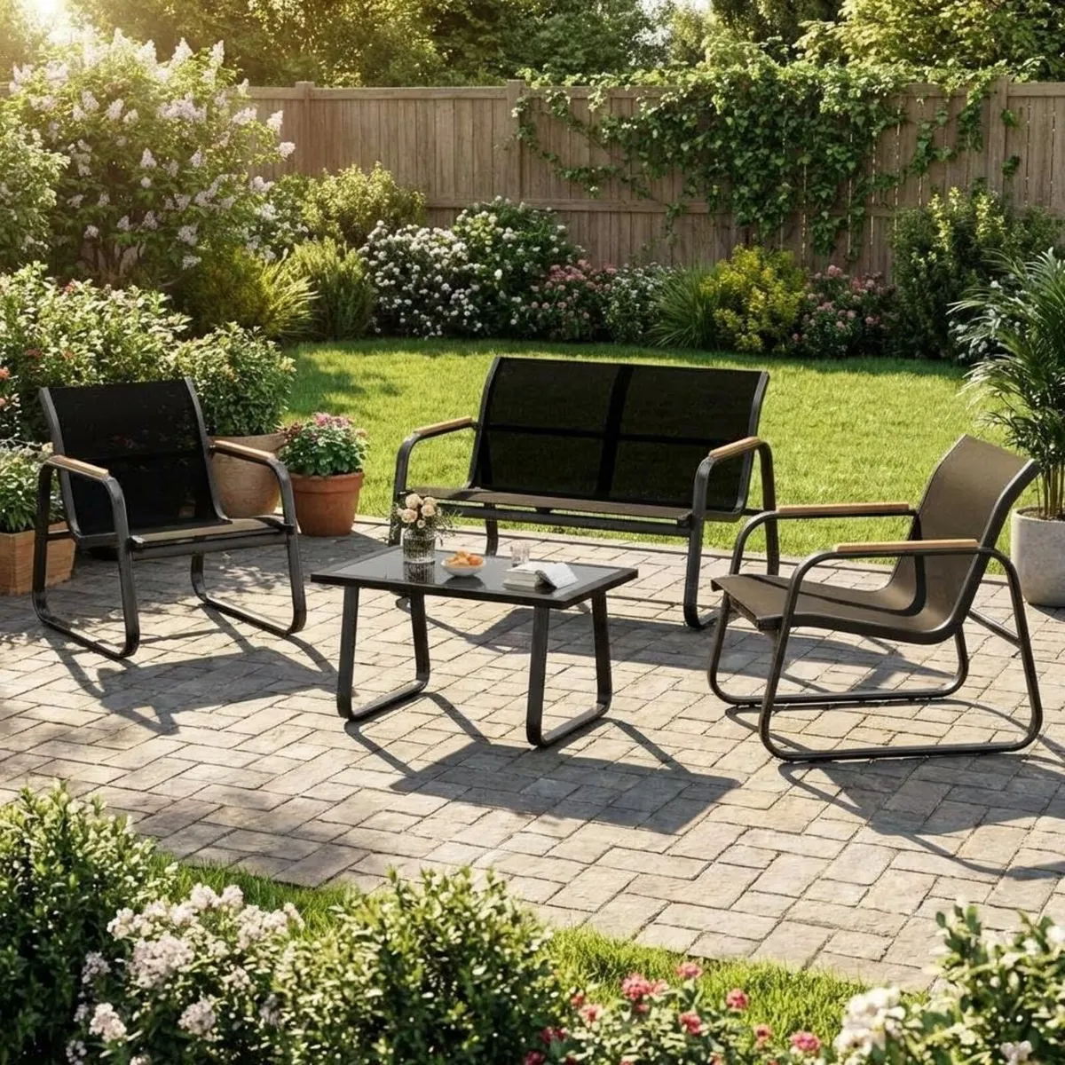 Garden Furniture Set 4 Pieces Patio Conversation - Image 1