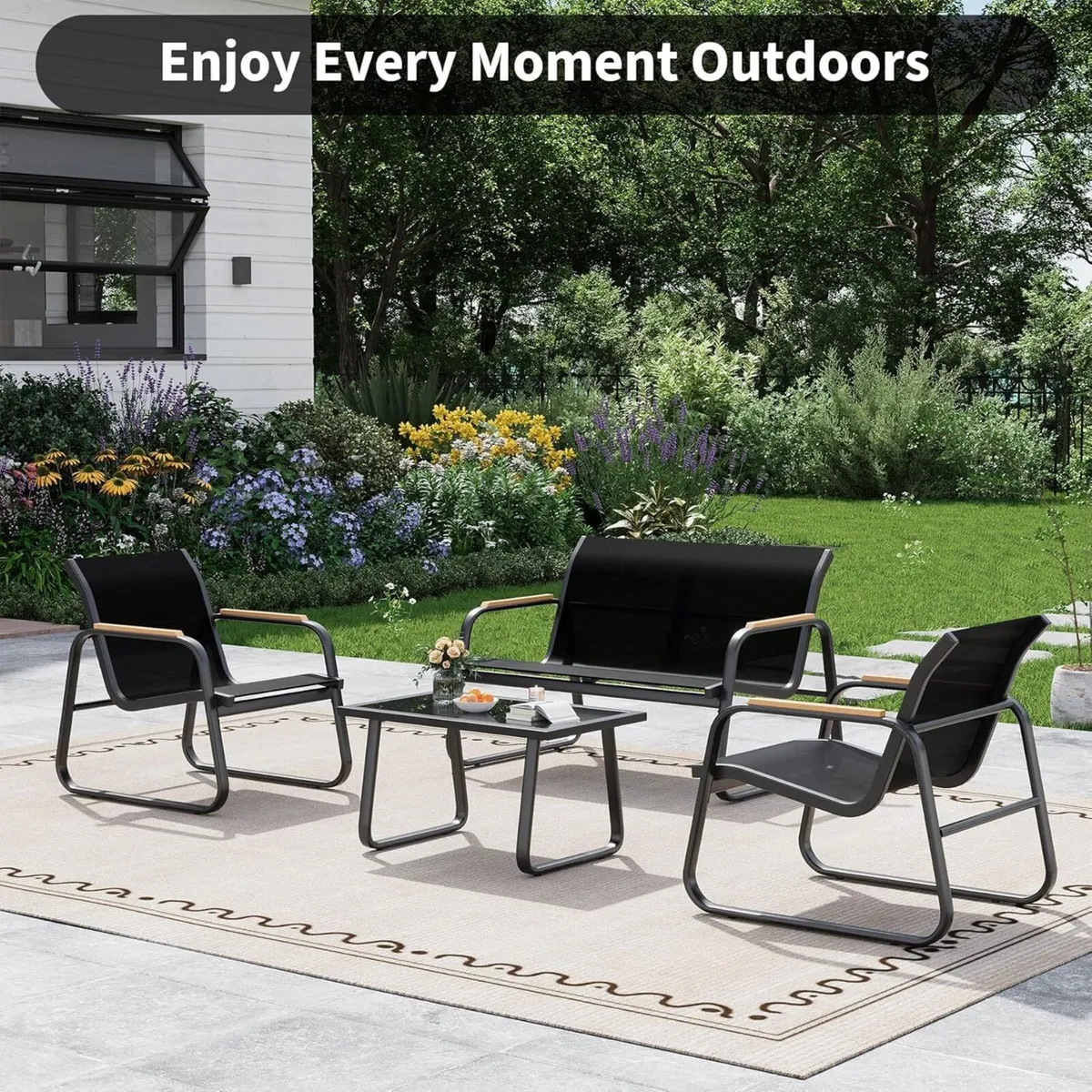 Garden Furniture Set 4 Pieces Patio Conversation - Image 3