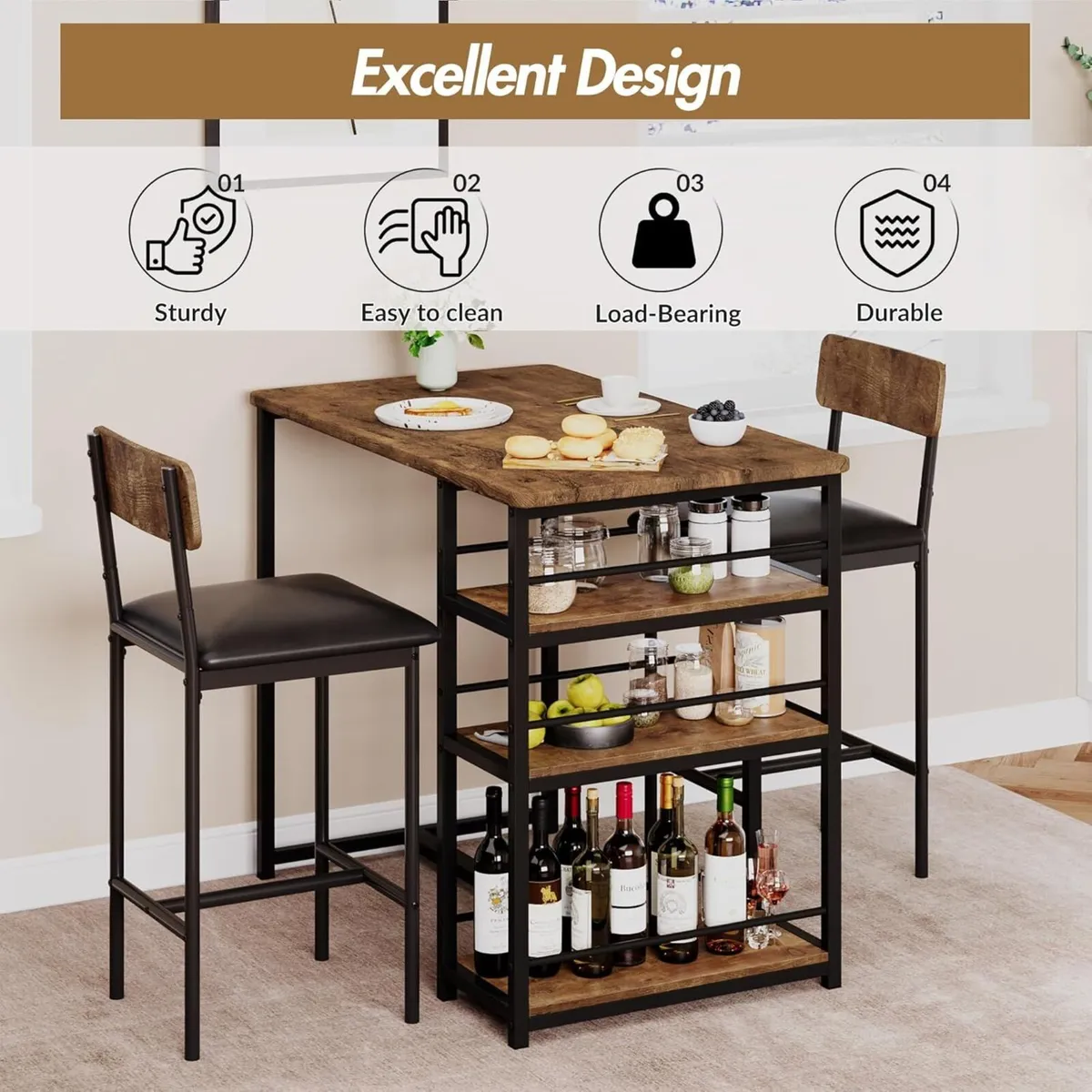 Compact 3-Piece Breakfast Bar Set for Small - Image 3