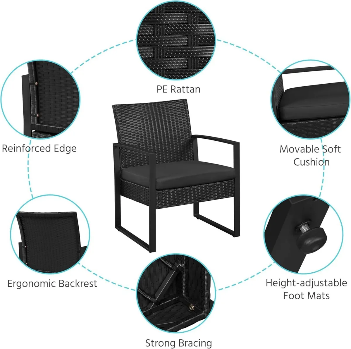 3-Piece Rattan Garden Furniture Set 2 Seater - Image 4