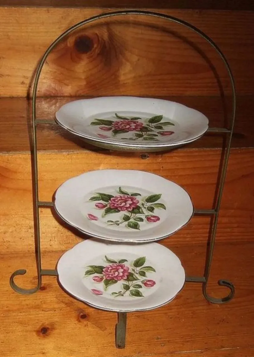 Vintage Wrought Iron & Bone China Serving Stand - Image 3