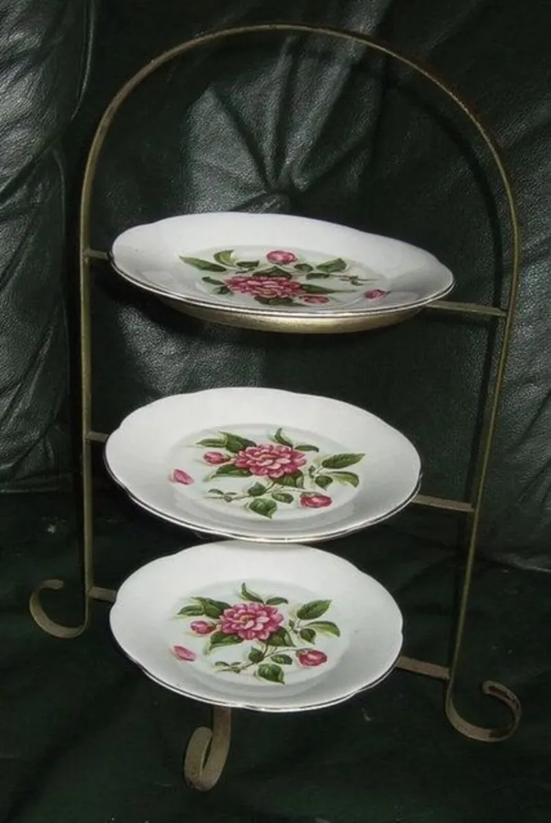 Vintage Wrought Iron & Bone China Serving Stand - Image 4