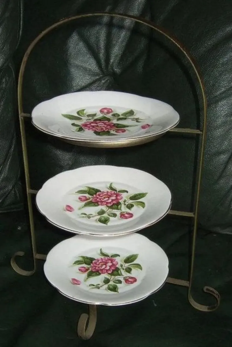 Vintage Wrought Iron & Bone China Serving Stand - Image 2