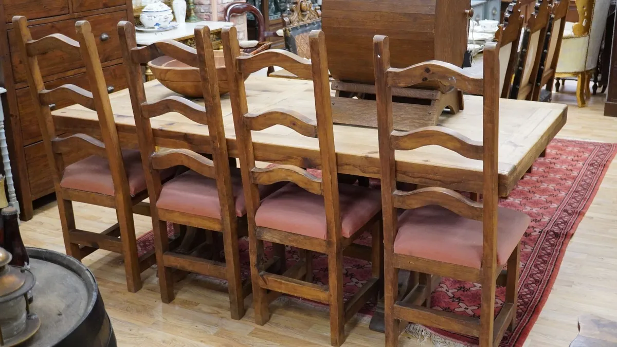 Rustic Mexican Pine Dining Set - Table & 8 Chairs - Image 1