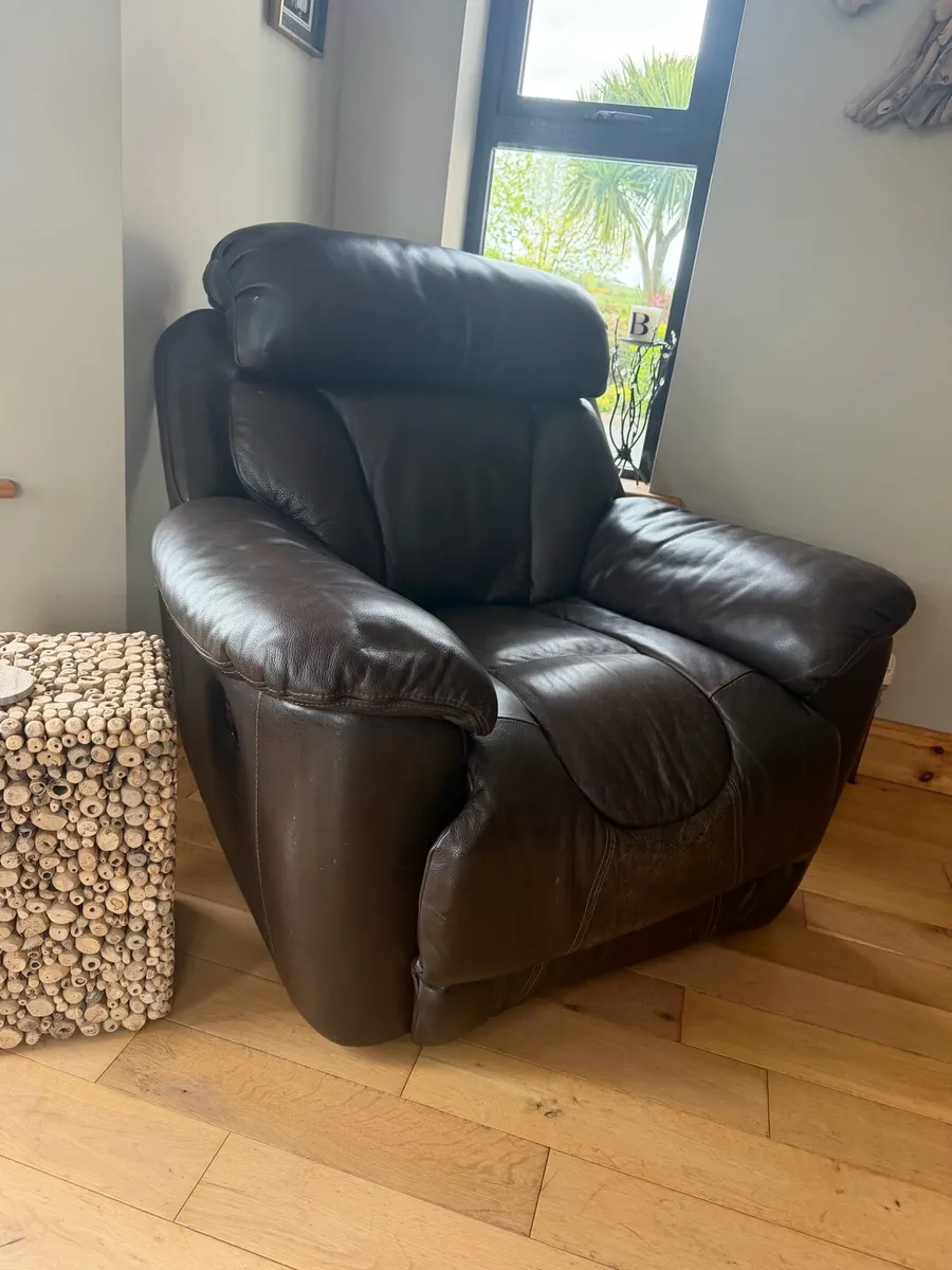 Dfs leather recliner sofas 3,2,1 & pouffe - Image 1