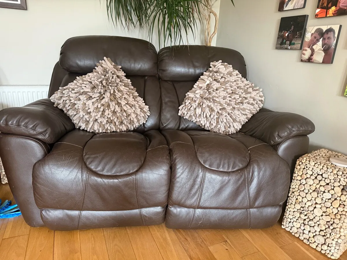 Dfs leather recliner sofas 3,2,1 & pouffe - Image 2