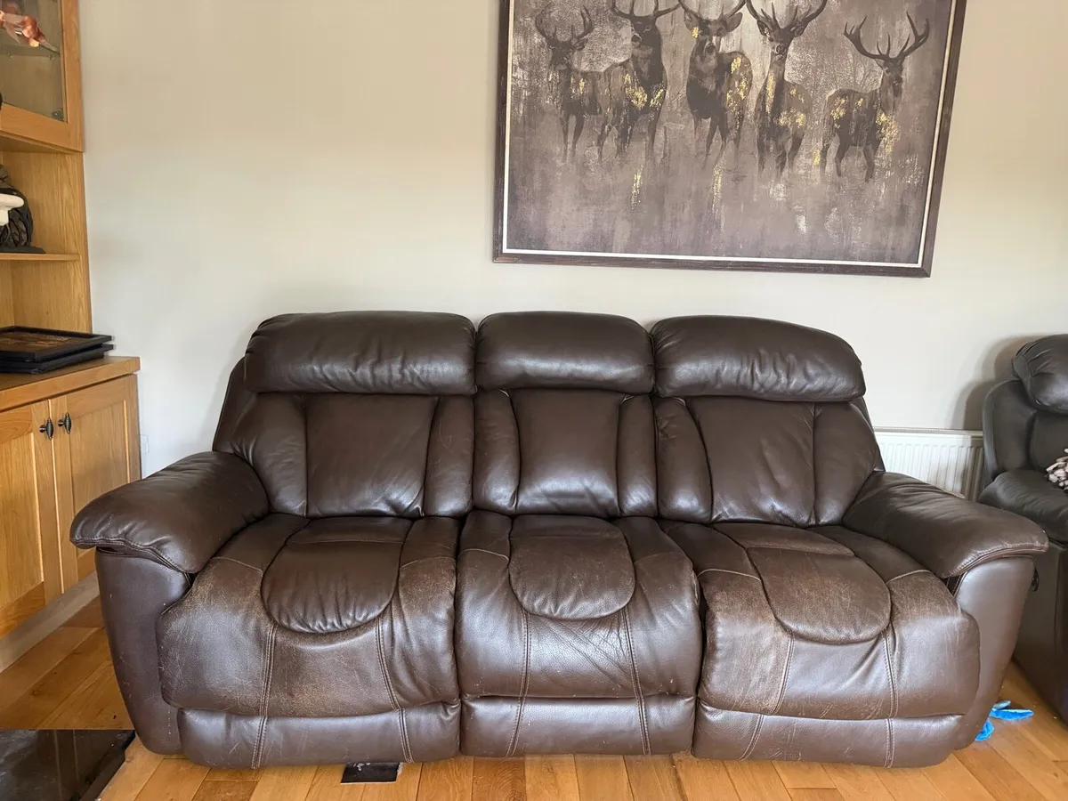 Dfs leather recliner sofas 3,2,1 & pouffe - Image 3
