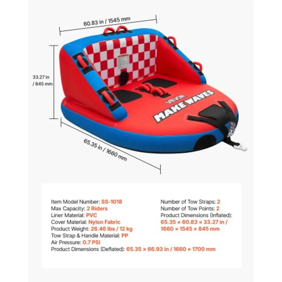 Towable Tubes for Boating, 2-Rider Inflatable Towa - Image 3