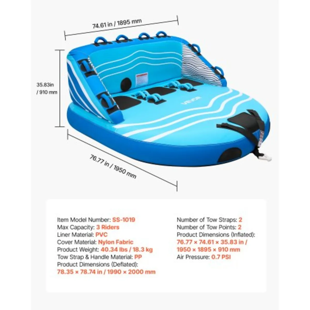 Towable Tubes for Boating, 3-Rider Inflatable Towa - Image 2
