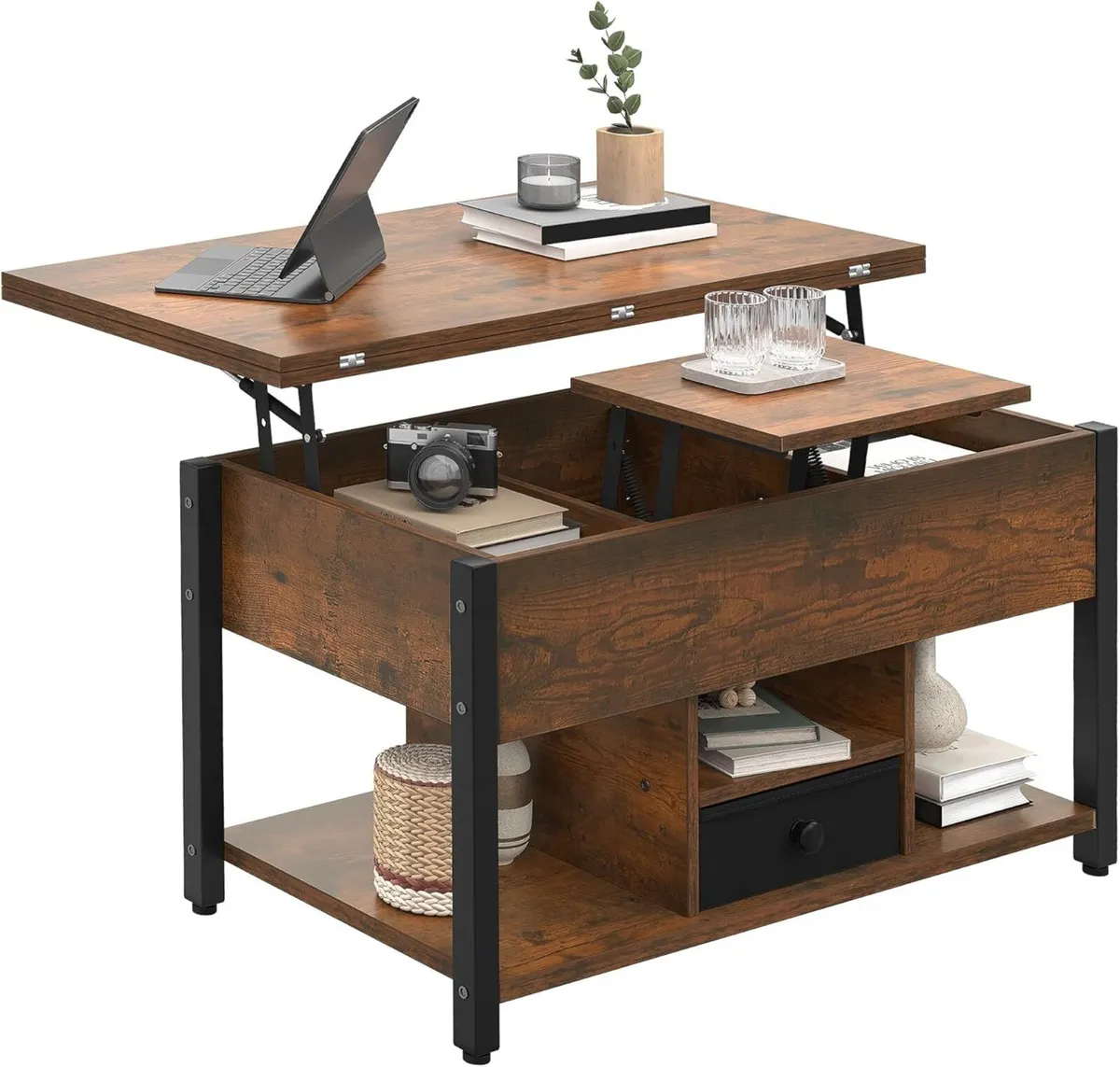 Lift Top Coffee Table with Drawers 4 in 1 - Image 4