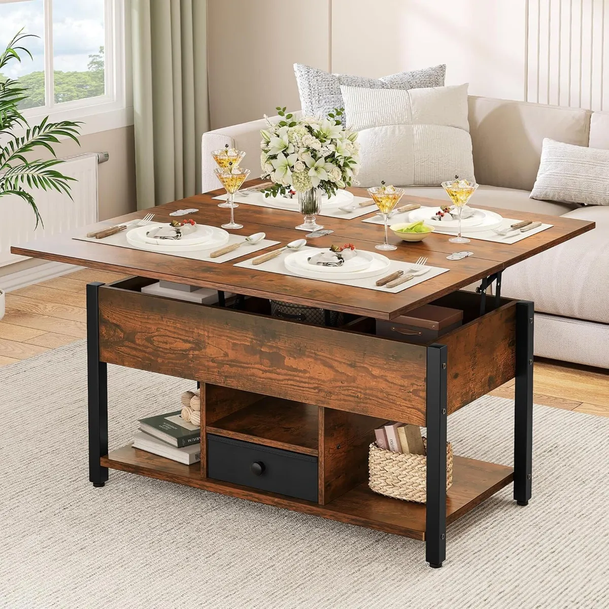 Lift Top Coffee Table with Drawers 4 in 1 - Image 1