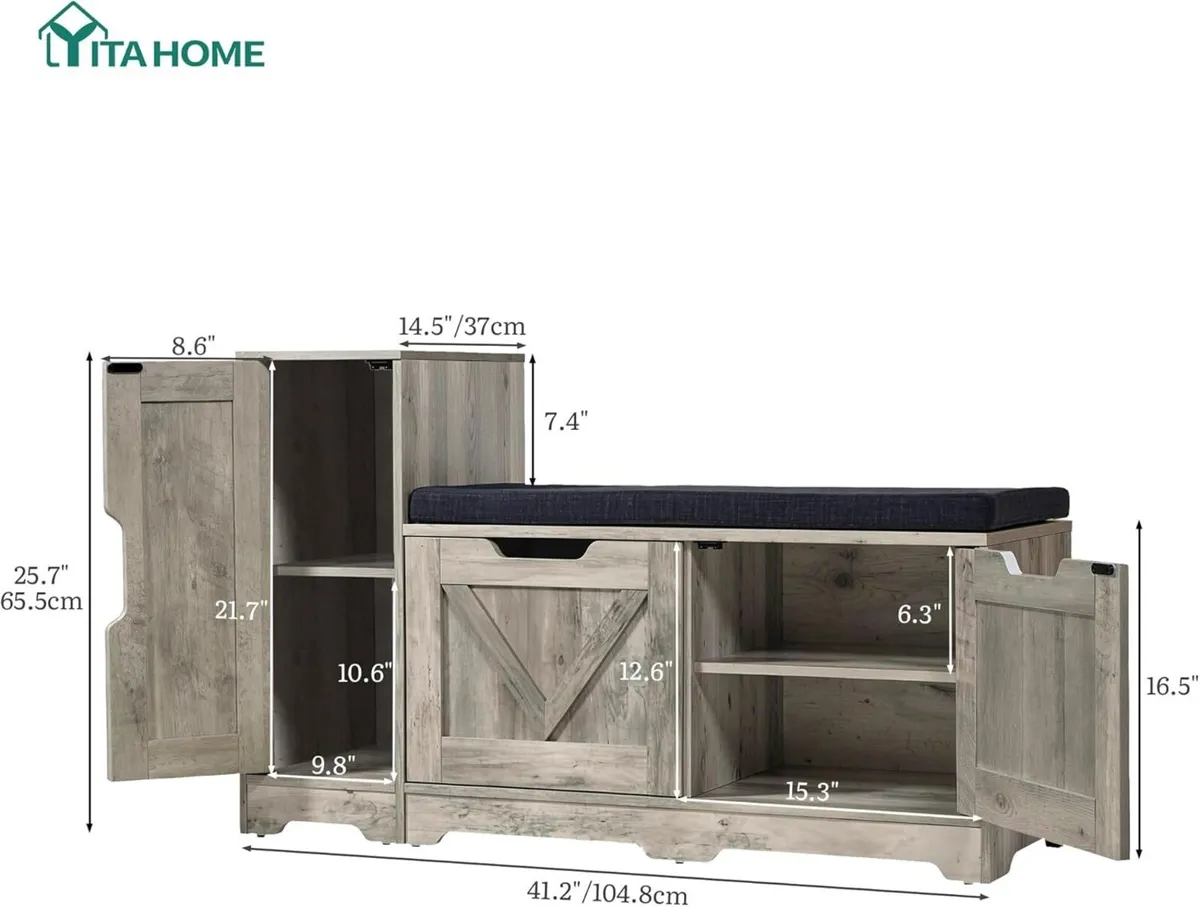 Shoe Bench Storage with Side High Cabinet and - Image 2