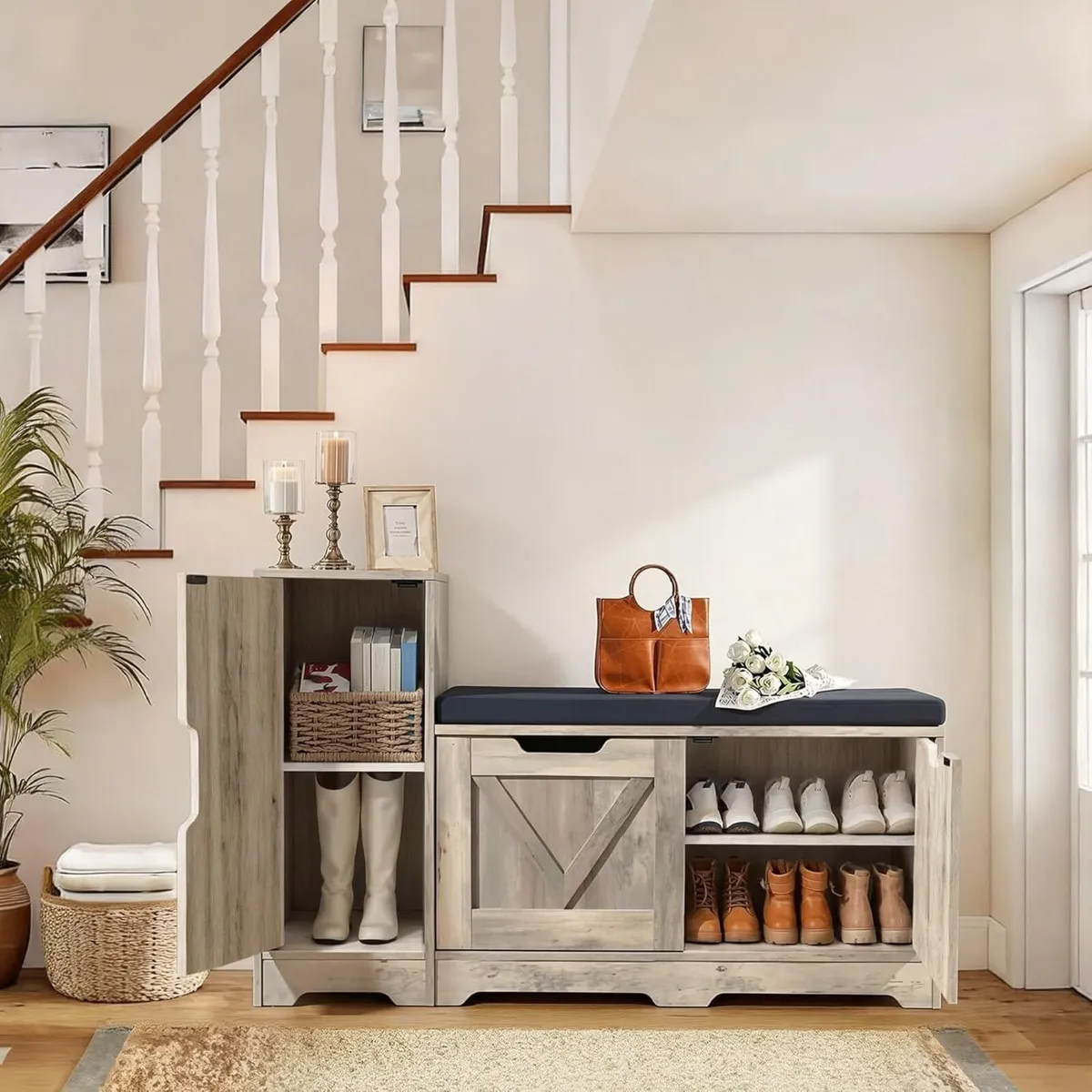 Shoe Bench Storage with Side High Cabinet and - Image 3