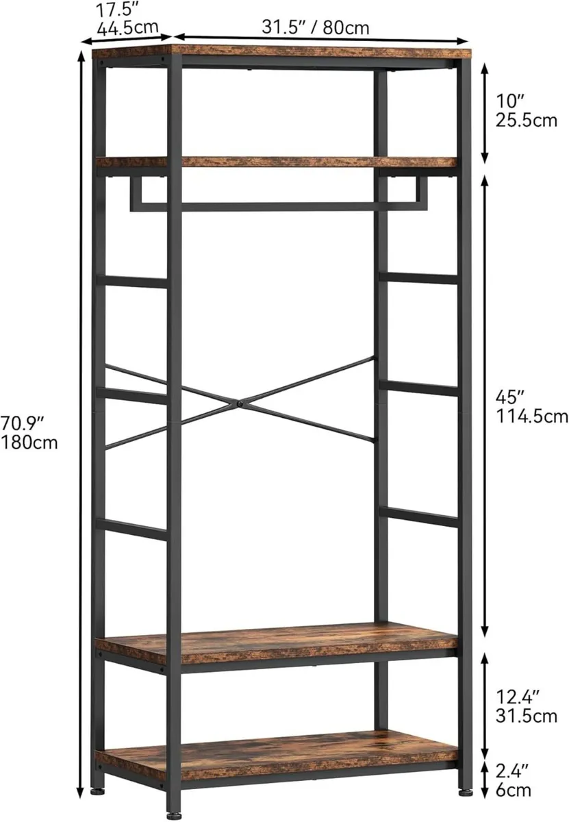 Coat Rack Tall Hall Tree Industrial Stand with 4 - Image 2
