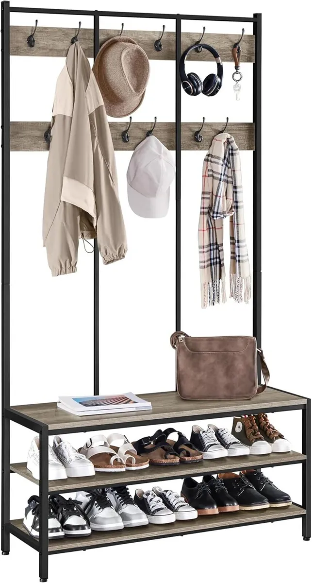 Large Coat Rack Stand Hall Tree with 24 Hooks and - Image 1