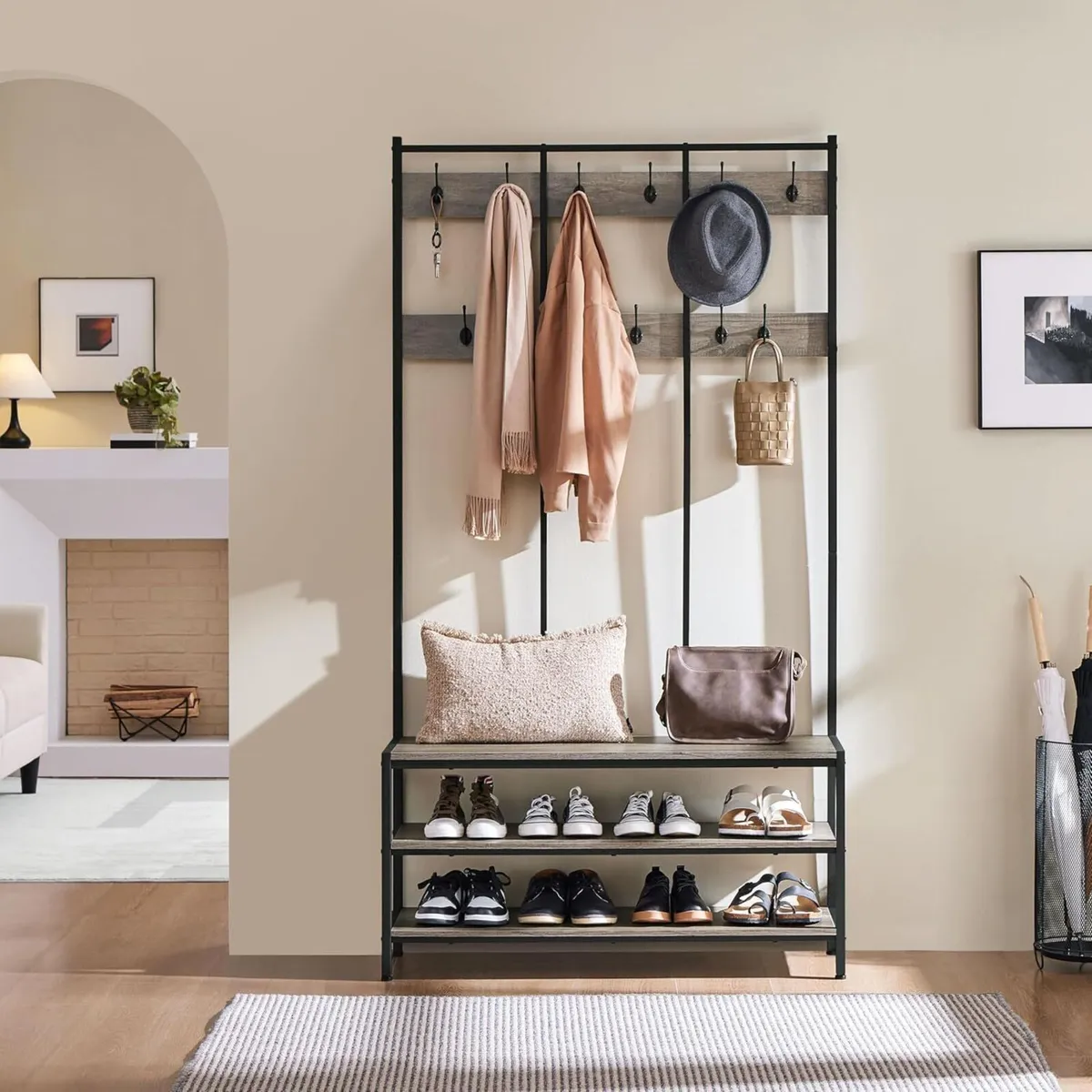 Large Coat Rack Stand Hall Tree with 24 Hooks and - Image 2