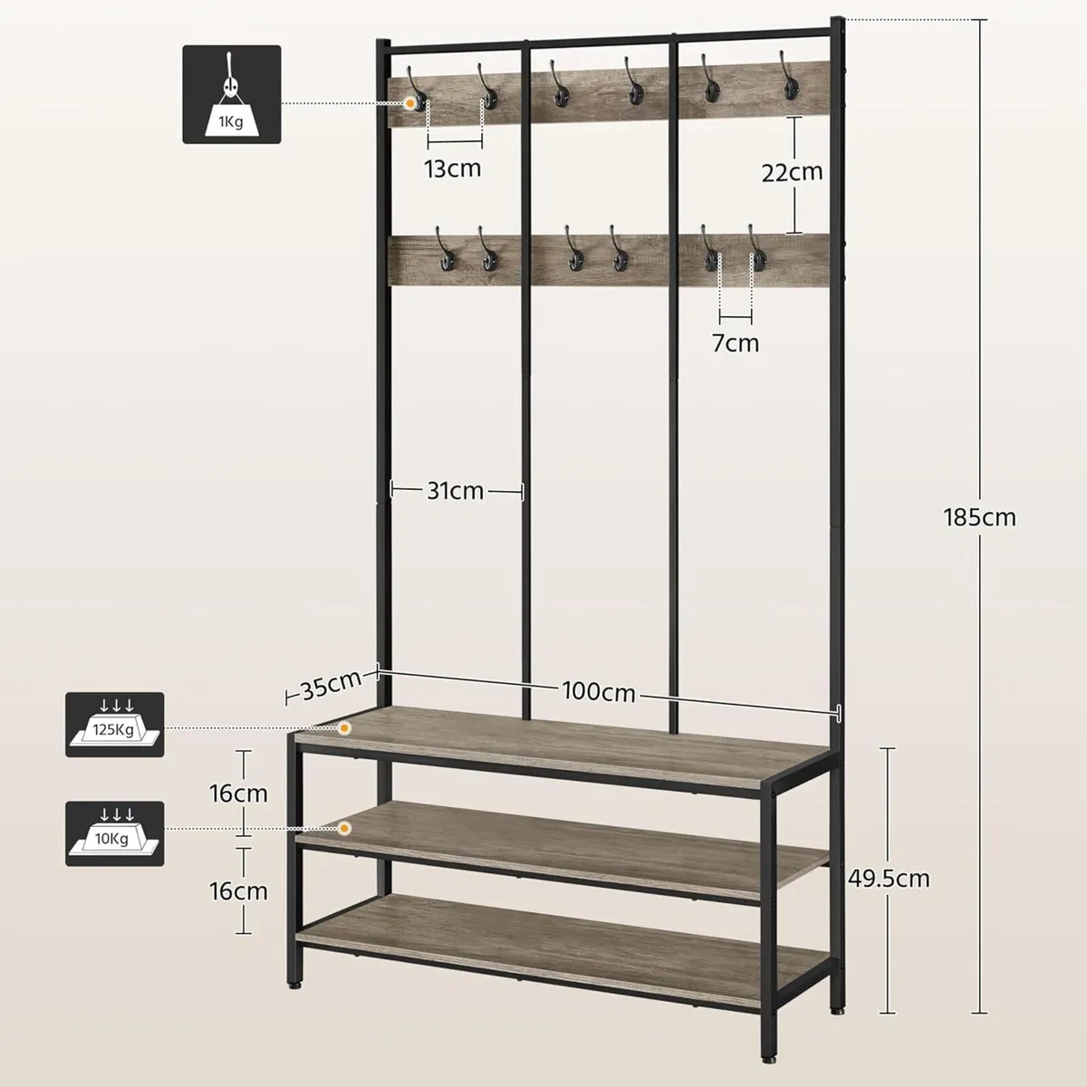 Large Coat Rack Stand Hall Tree with 24 Hooks and - Image 3