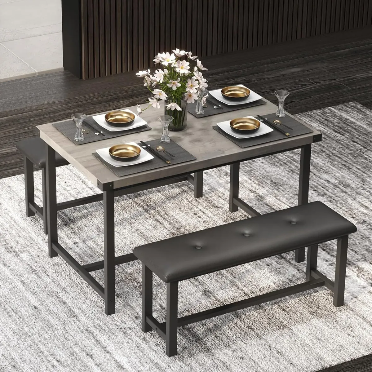 Modern Industrial 3-Piece Dining Table Set for 4 - Image 1