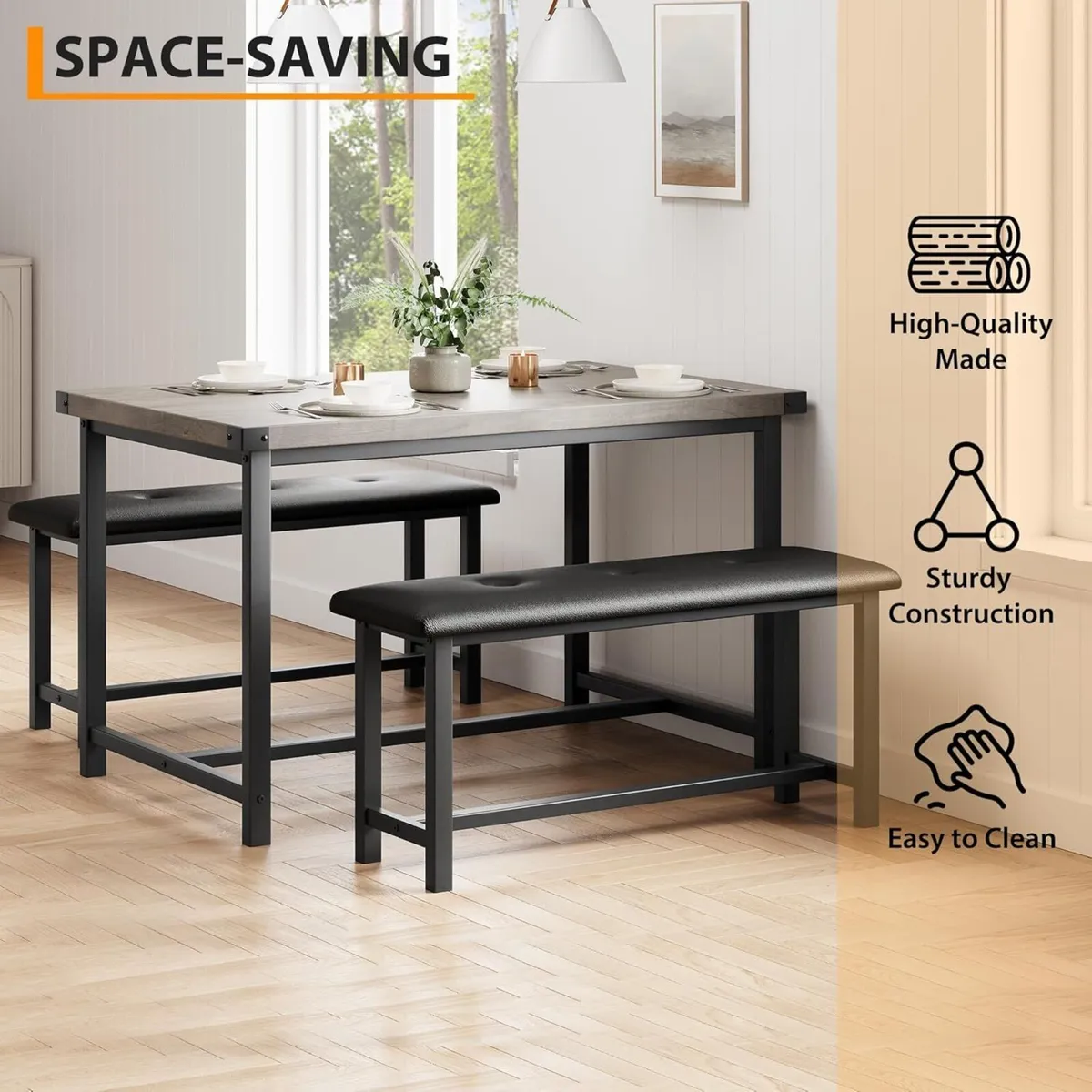 Modern Industrial 3-Piece Dining Table Set for 4 - Image 4