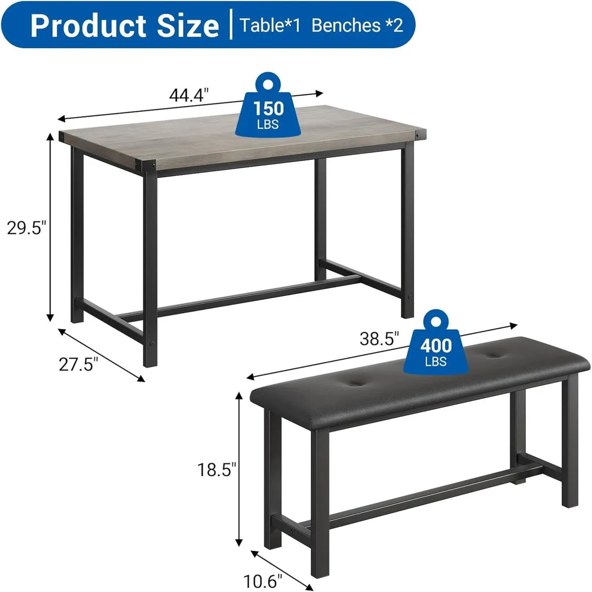 Modern Industrial 3-Piece Dining Table Set for 4 - Image 2