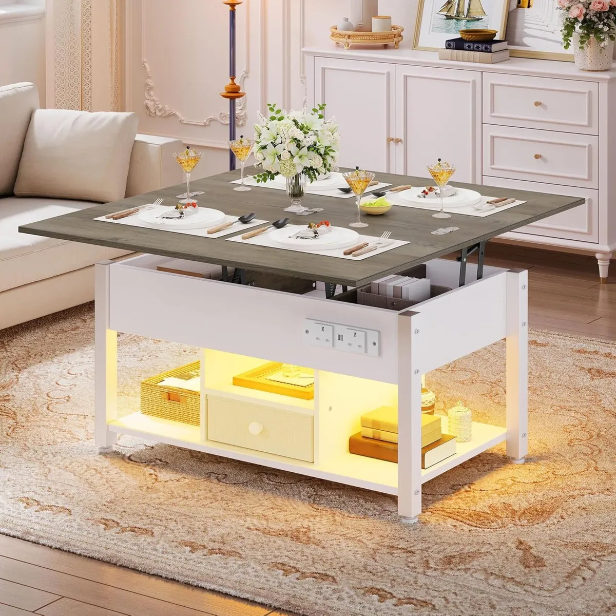 Folding Lift Top Coffee Table with Drawer 4-in-1 - Image 1